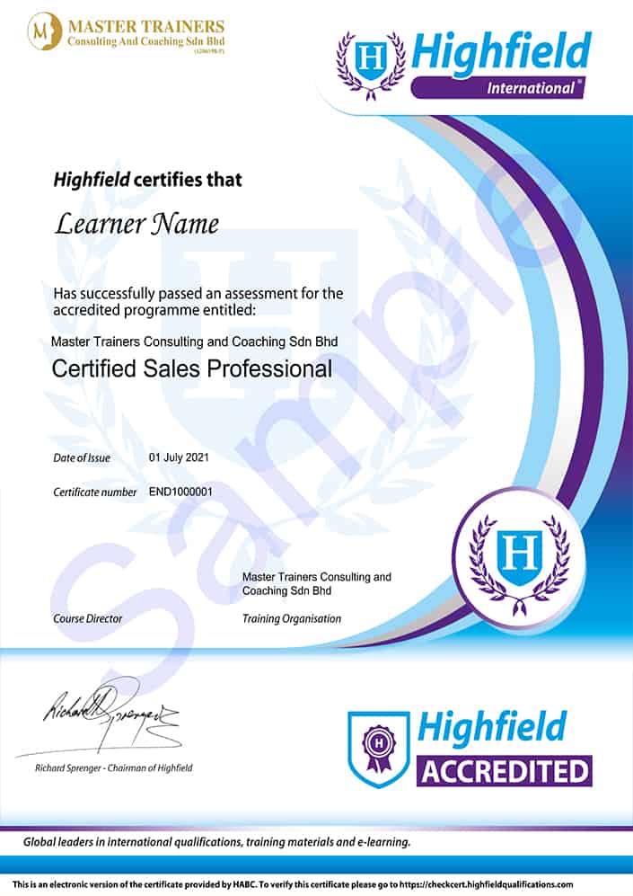 Certified Sales Professional - Highfield International